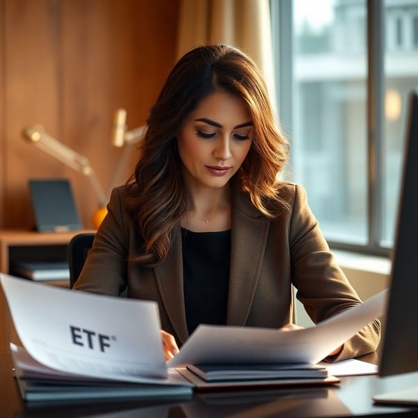 Portret al unei analiste financiare la un birou cu accente antracit și auriu